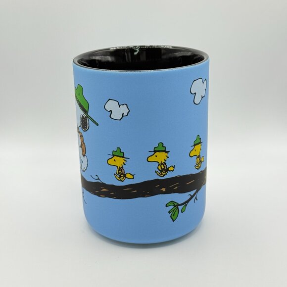 Peanuts Snoopy and Woodstock blue matte coffee mug | Eagle Beagle Snoopy mug - Picture 2 of 5
